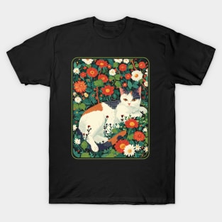 Cottagecore Aesthetic Cat Flowers Nature Garden Lover T-Shirt